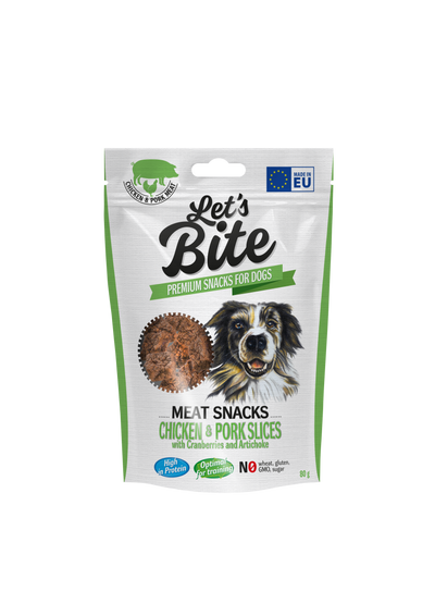 Let´s Bite Meat Snacks. Kyckling &Fläsk skivor med tranbär 80g