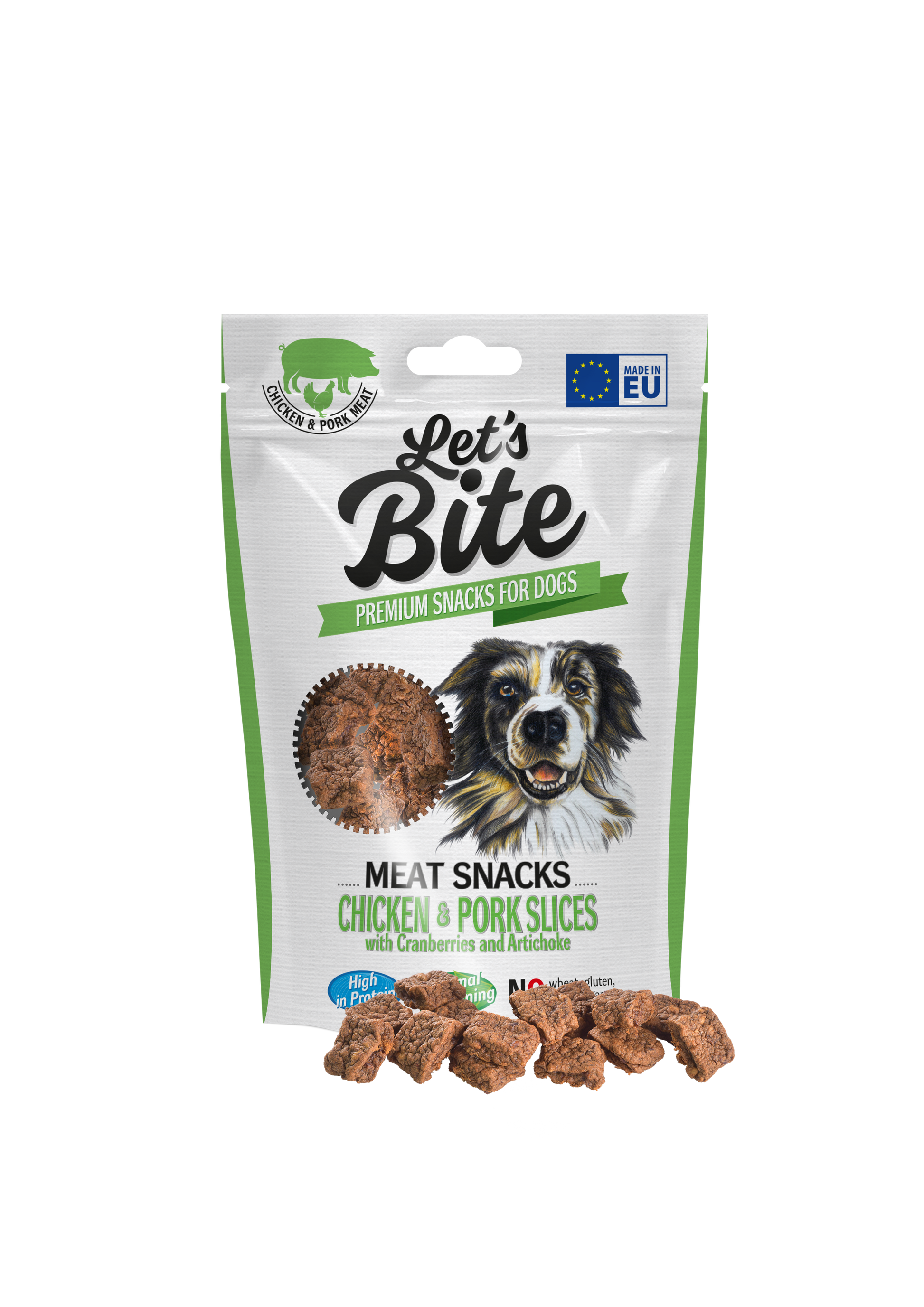 Let´s Bite Meat Snacks. Kyckling &Fläsk skivor med tranbär 80g